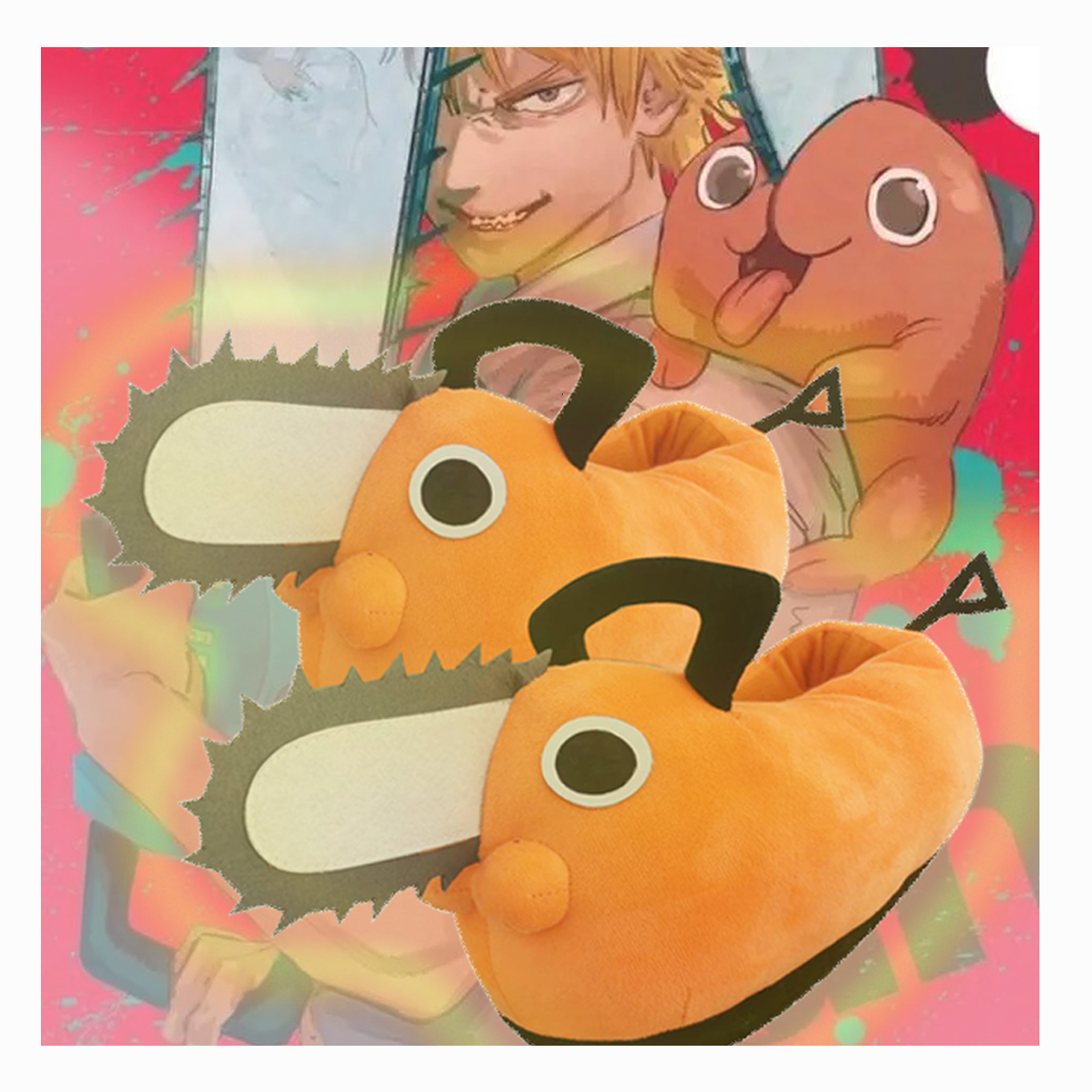 Plush Dolls Chainsaw Man Pochita Slipper Peluche Chainsawman Shoes Anime Happy Orange Dog Stuffed Soft Toy Kawaii ie Gift 221128
