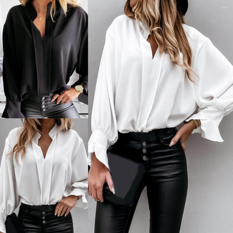 Women's Blouses Women Long Sleeve Ruffle Cuffs Shirt Shrink Resistant Solid Color V-Neck Elegant Pullover Female Clothing, White
Women's Blouses Women Long Sleeve Ruffle Cuffs Shirt Shrink Resistant Solid Color V-Neck Elegant Pullover Female Clothing, White