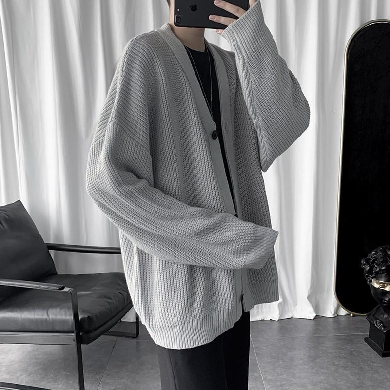 Men's Sweaters Autumn Japanese Harajuku Loose Oversize Cardigan Sweater Male Korean Fashion Casual Solid Color Men's Knit Winter Coats 22112