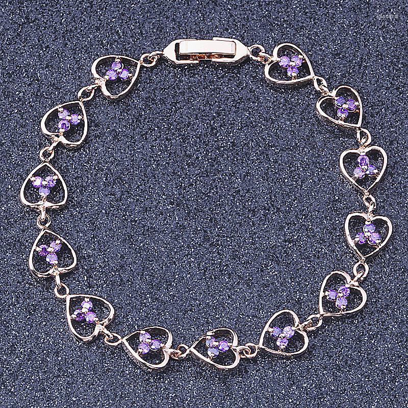 Link Bracelets Top Quality Charming Purple Crystal Cubic Zirconia Heart For Womens Yellow Gold Color Chain Length 18.5CM 108
Link Bracelets Top Quality Charming Purple Crystal Cubic Zirconia Heart For Womens Yellow Gold Color Chain Length 18.5CM 108