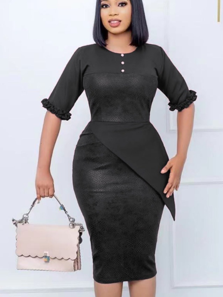 Party Dresses Vintage Women Half Sleeve Bodycon Dress Sexy PU Contrast Buttons Peplum Event Outfits Summer 221128