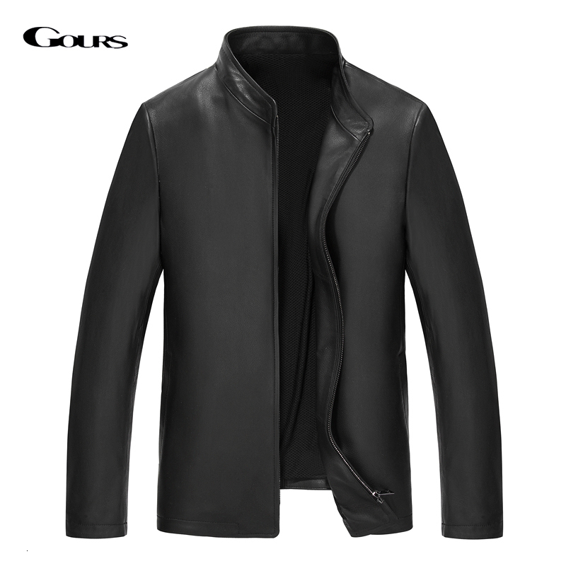 Men's Leather Faux GOURS Winter Real Jacket for Men Fashion Black Genuine Sheepskin Jackets and Coats Warm 4XL GSJF1916 221124