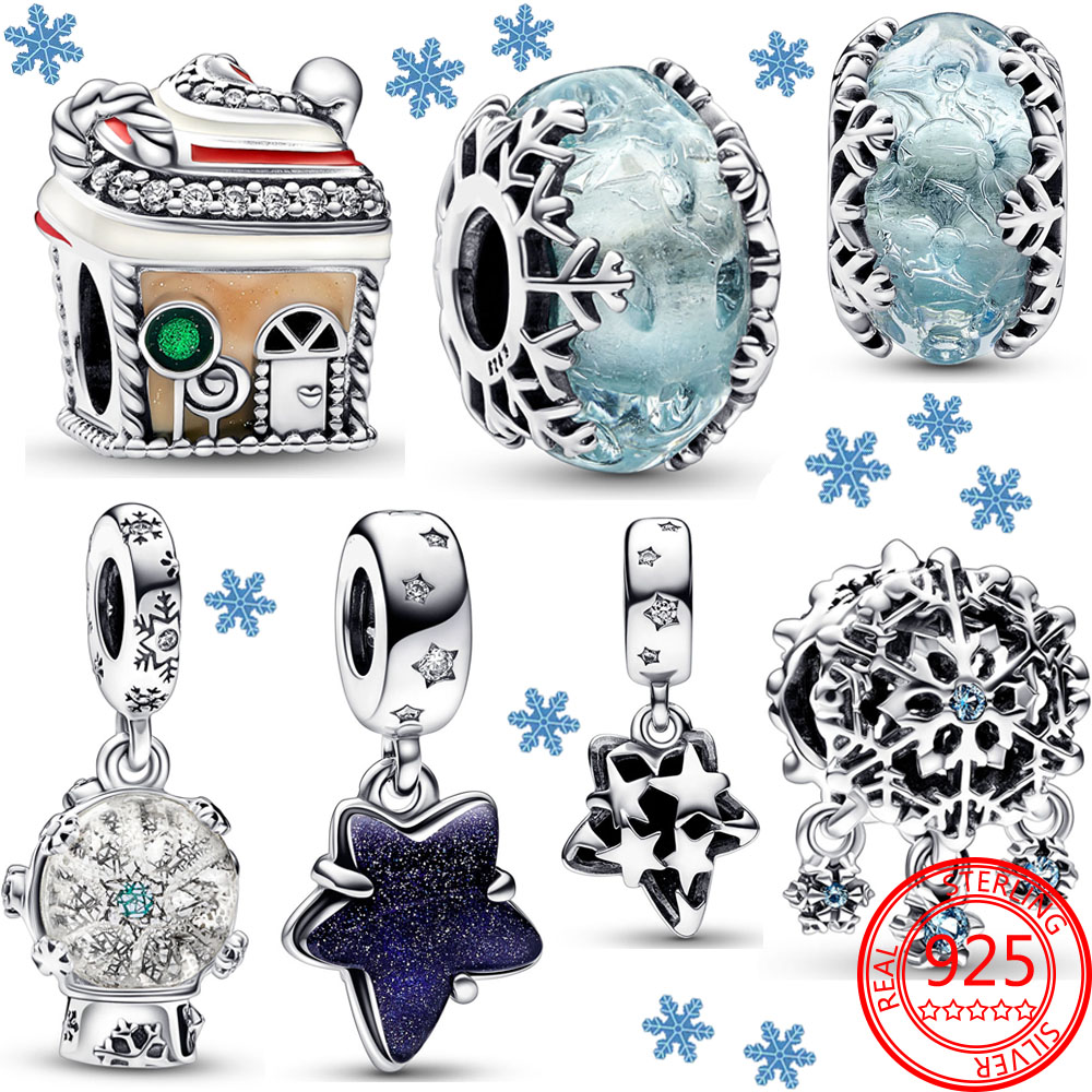 New Popular 925 Sterling Silver Winter Ice and Snow Drops Are Suitable for Charm Bracelet Jewelry Christmas Gifts