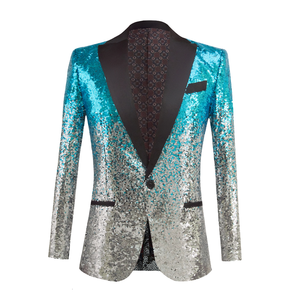 Men's Suits Blazers Discoloration Sequin Shawl Collar Tuxedo Men Wedding Groom Singer Prom Glitter Jacket DJ Club Stage 221124