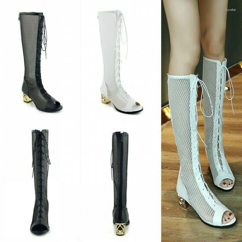 Sandals Women's Lace Ups Chunky Heels Mesh Knee High Boots Summer Club/Prom, Black
Sandals Women's Lace Ups Chunky Heels Mesh Knee High Boots Summer Club/Prom, Black