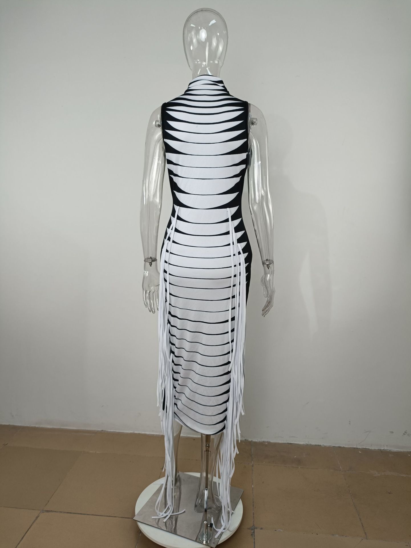 Party Dresses Women Tank Bodycon Turtleneck Tight Midi Length Zebra Print Tassel Dress Elegant Ladies Trendy Event Outfits 221128