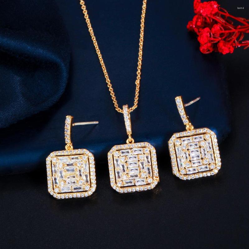 Necklace Earrings Set ThreeGraces Trendy Cubic Zirconia Gold Color Square Shape Pendant And Party Jewelry For Women JS559, Picture shown
Necklace Earrings Set ThreeGraces Trendy Cubic Zirconia Gold Color Square Shape Pendant And Party Jewelry For Women JS559, Picture shown