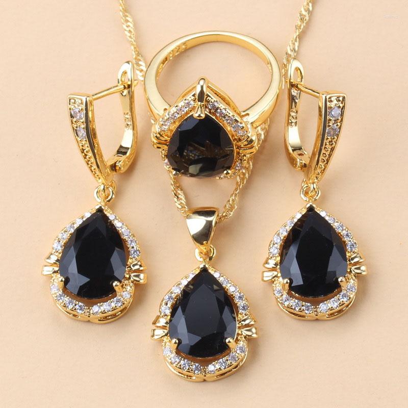 Necklace Earrings Set Nigeria African Women Wedding Gold Color With Black Cubic Zirconia And Ring Water Drop Costume, Picture shown
Necklace Earrings Set Nigeria African Women Wedding Gold Color With Black Cubic Zirconia And Ring Water Drop Costume, Picture shown