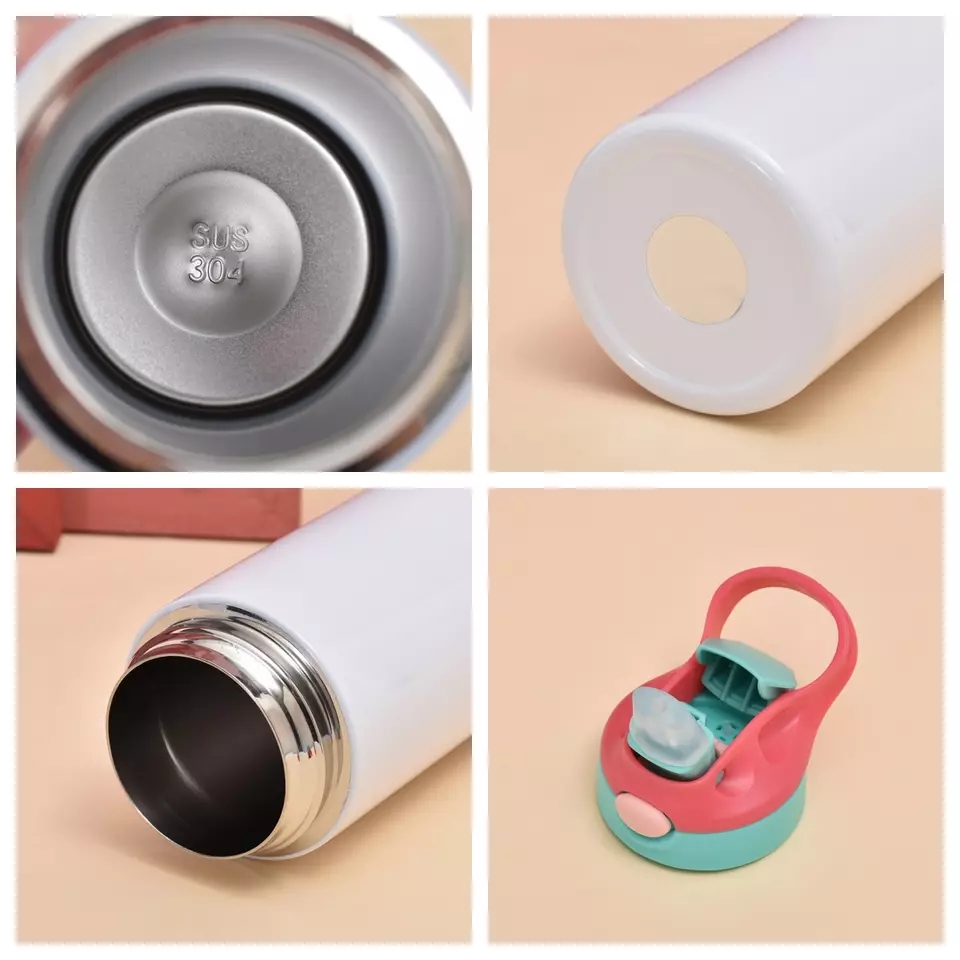 Sublimation Blanks Kids Tumbler Water Bottle 20 OZ White with Straw and Portable Lid 500ml 304 double walled Stainless Steel bottles