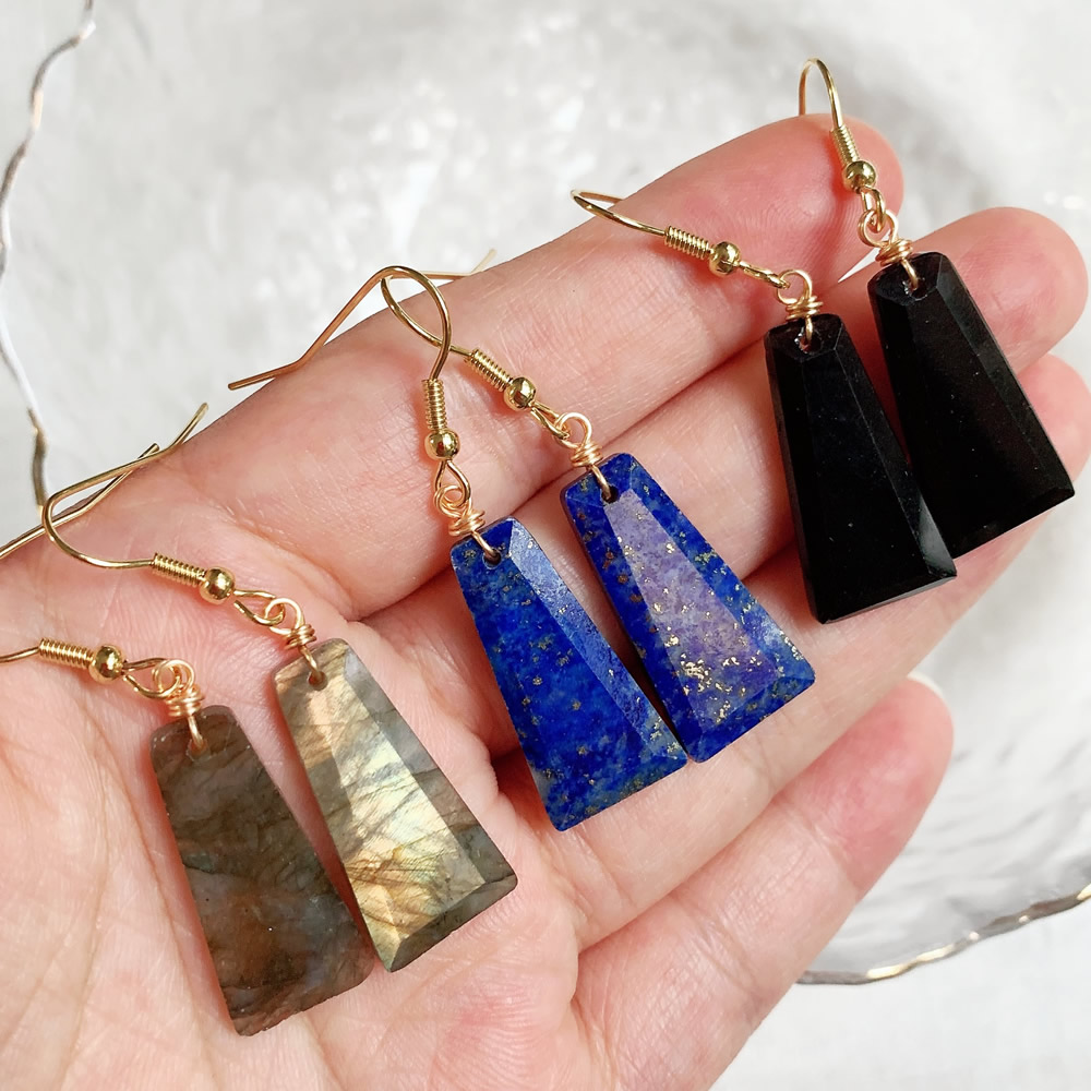 Natural Crystal Stone Dangle Earrings for Women Geometric Charm Shiny Obsidian Amethyst Lapis Pink Reiki Crystal Earring