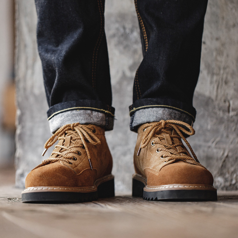 Maden High Quality Genuine Leather Men Shoes Spring Winter Casual Ankle Boots Outdoor Work Snow Boots Lace-Up Classic Shoes 220322