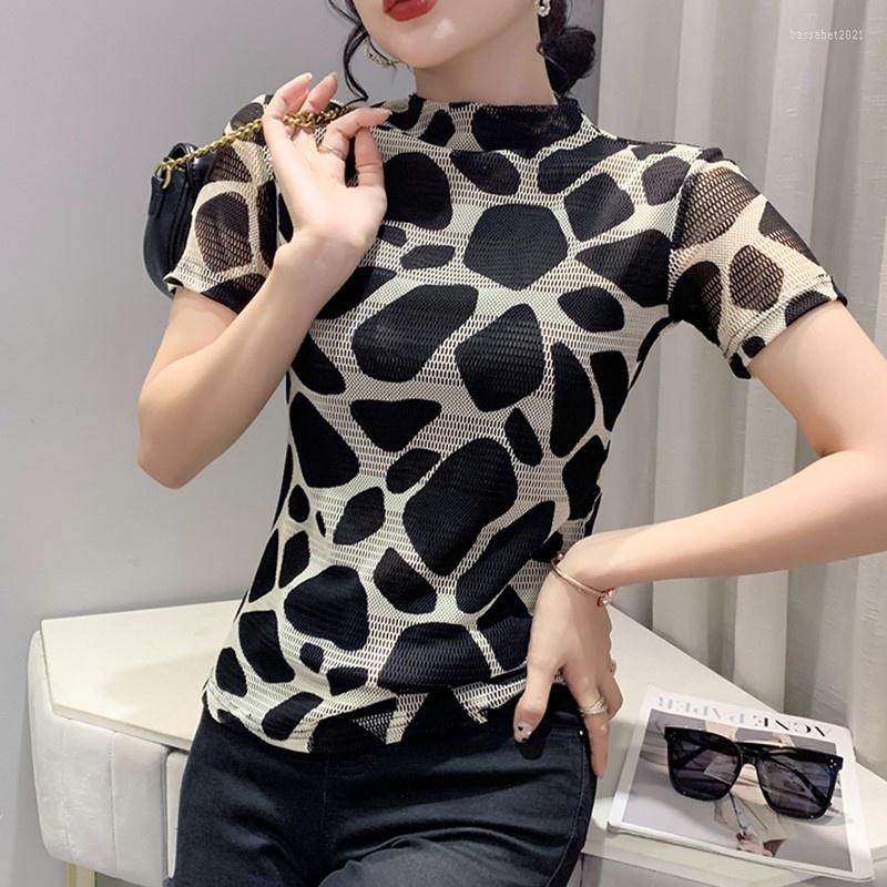 Women' T Shirts Half Turtleneck Shirt Summer Printed Mesh Elastic Short Sleeve Skinny Thin Basic T-shirts Korean Fashion Slim, Green
Women' T Shirts Half Turtleneck Shirt Summer Printed Mesh Elastic Short Sleeve Skinny Thin Basic T-shirts Korean Fashion Slim, Green