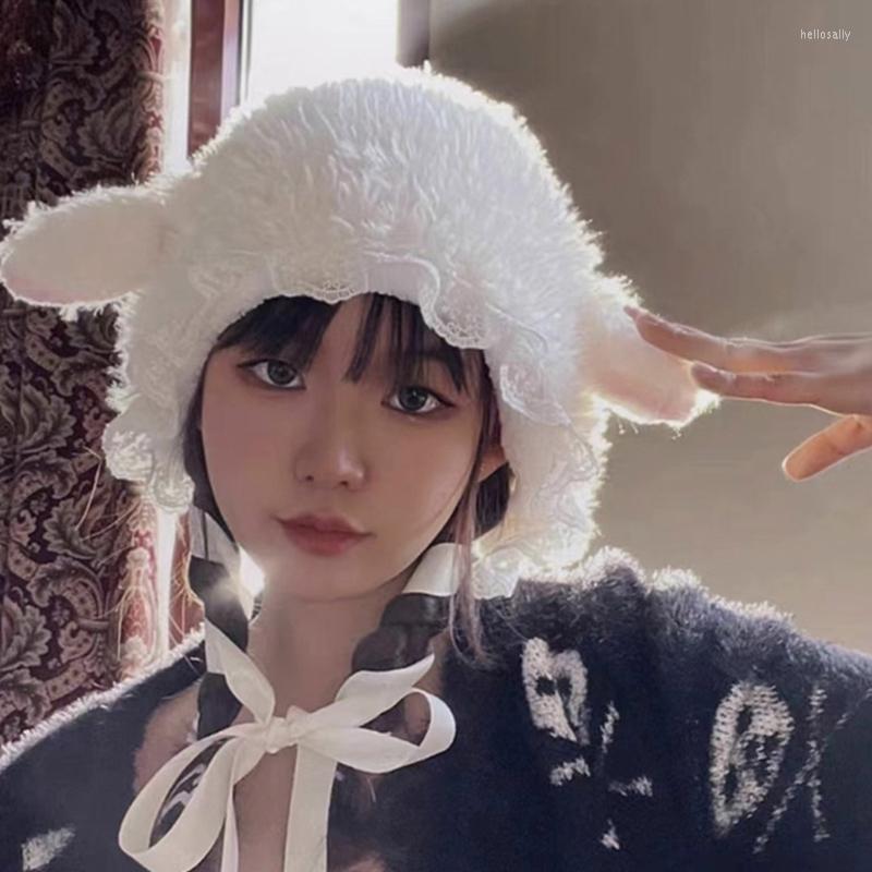 Berets Cartoon Sheep Ear Hat White Black Winter Furry Lace Brim Hats For Women Plush Keep Warm Cold Weather Supplies
Berets Cartoon Sheep Ear Hat White Black Winter Furry Lace Brim Hats For Women Plush Keep Warm Cold Weather Supplies