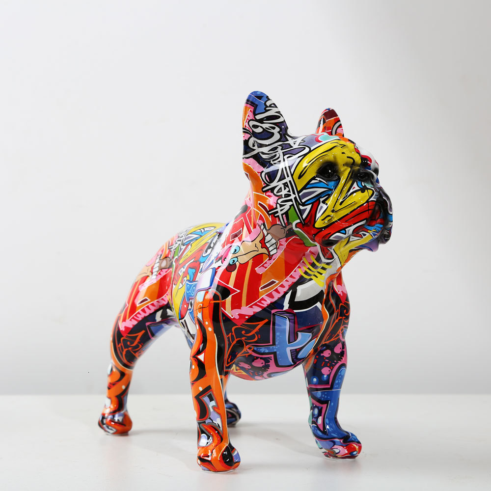Creativity Modern Art Colorful French Bulldog Statue Wholesale Graffiti Office Ornaments Printing Resin Dog Home Decor Crafts 221126