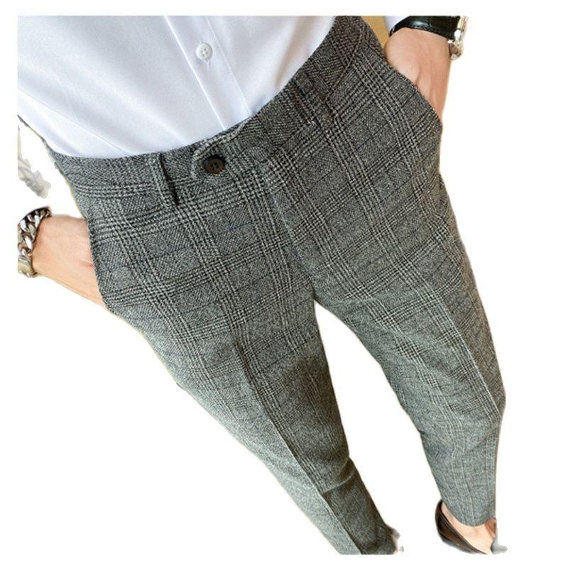 Men's Suits & Blazers Gray Plaid Tweed Business Pants Men Formal Office Social British Style Casual Slim Fit Trousers For Groom Wedding Clot, Picture shown 
Men's Suits & Blazers Gray Plaid Tweed Business Pants Men Formal Office Social British Style Casual Slim Fit Trousers For Groom Wedding Clot, Picture shown