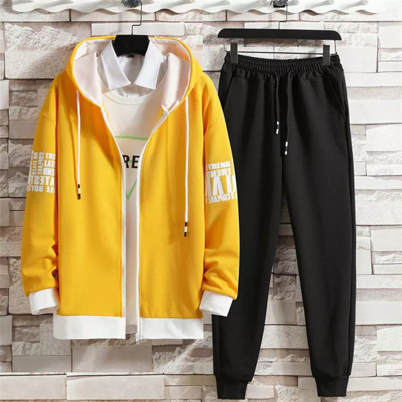 Mens Tracksuits 2 Pieces Sets Printed Tracksuit Men Hooded SweatshirtJoggers Pants Zipper Hoodie Sportwear Suit Casual Men Clothes Streetwear 220906