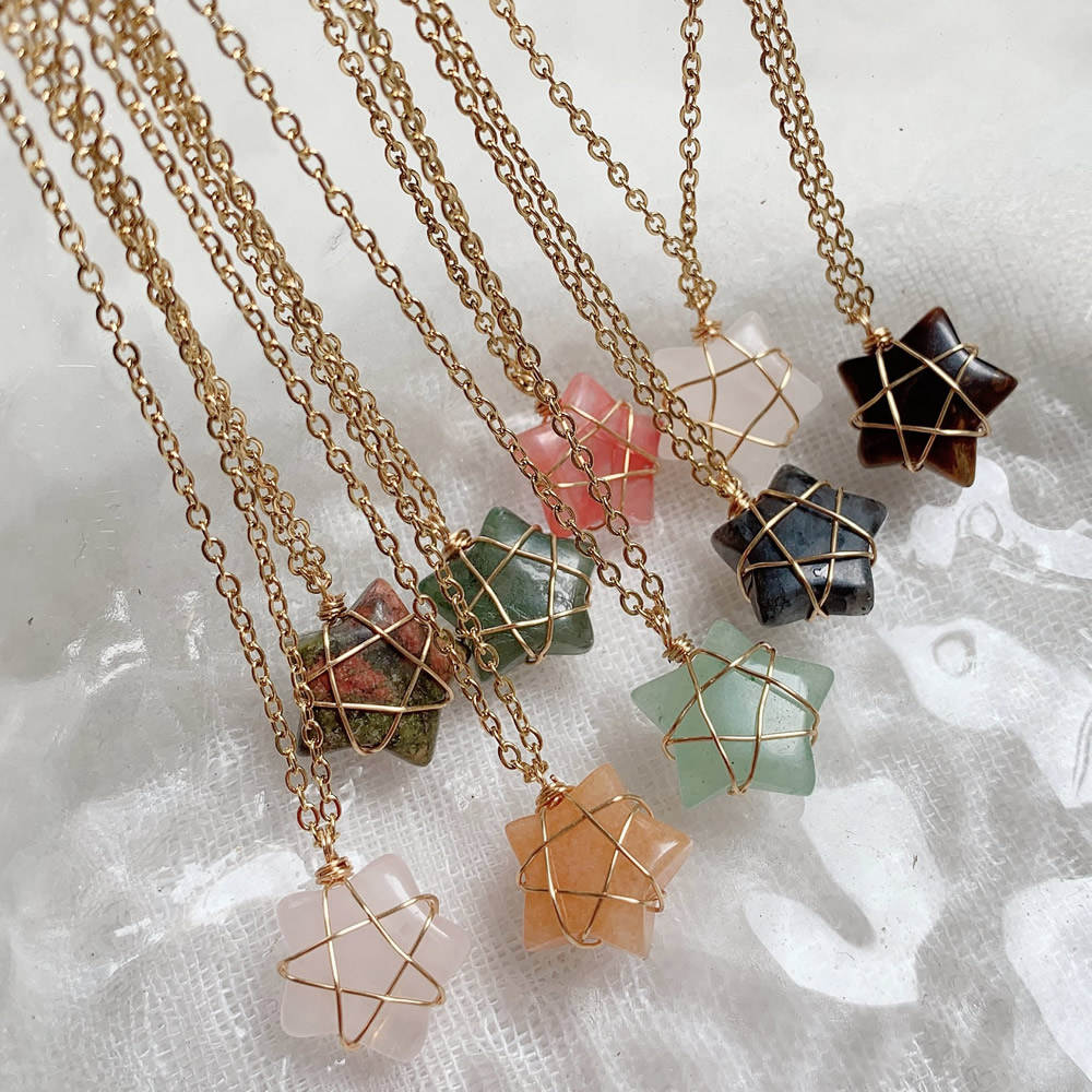 Natural Crystal Stone Necklace Five-Pointed Star Pink Quartz Pendant Choker necklaces for women jewelry