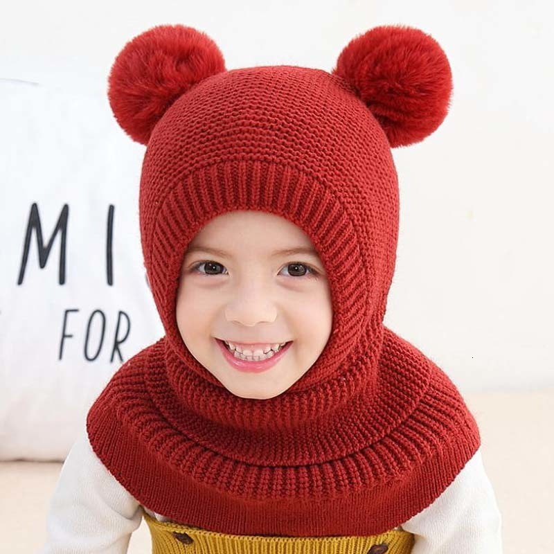 BeanieSkull Caps Doit 2 to 6 Y Winter Hat Beanies Boys Beanie two hairball Child Knit Fur Hats Protect face neck Kids Girls Earflap Caps 221128