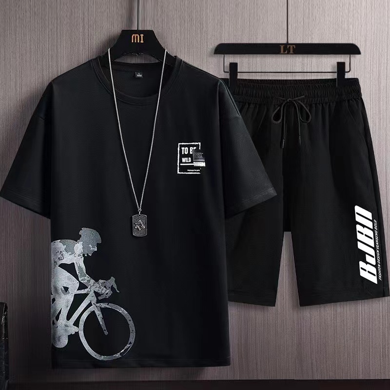Men's Tracksuits Summer Tracksuit 2 Piece Set Fashion Casual Solid Short-Sleeved T-Shirt and Shorts Sport Suit Breathable Man Clothing 221128