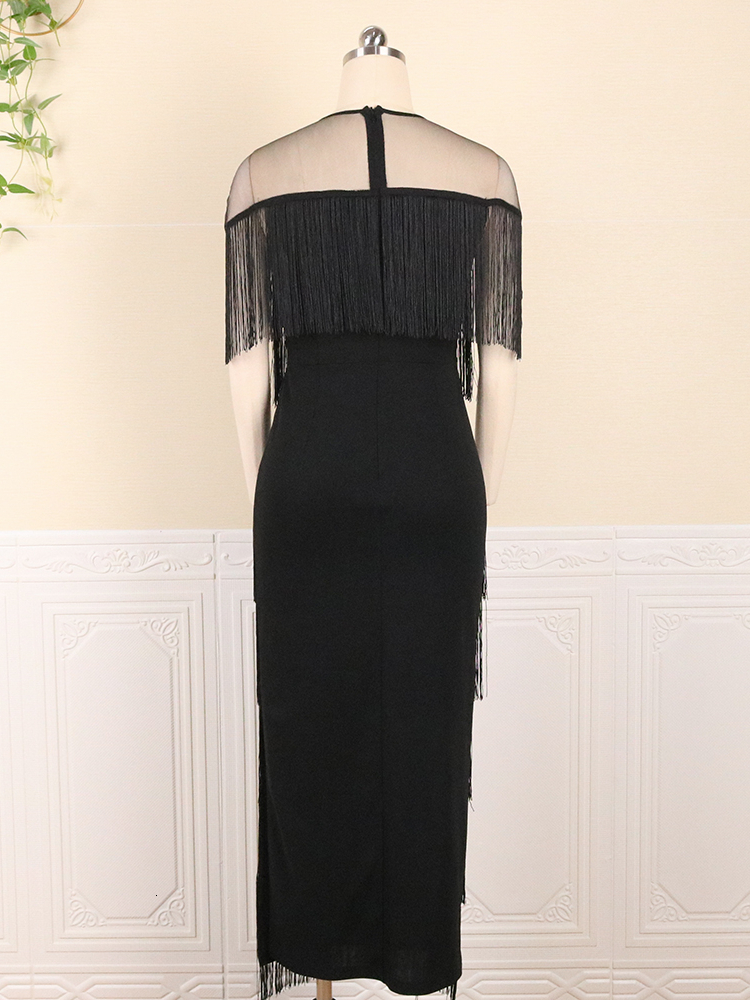 Party Dresses Elegant Women Long Tassel Dress Tulle Stitching See Through Celebrity Bodycon Sexy Prom Occasion Fringes Robes 221128