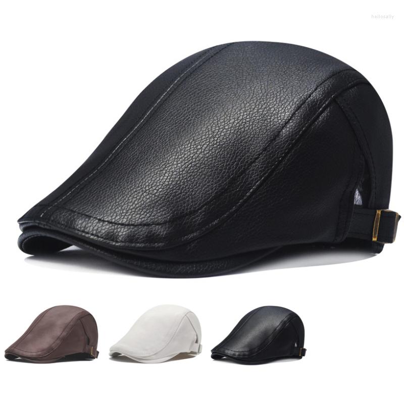 Berets HT3860 Men Faux Wool Leather Cap Autumn Winter Hat Adjustable Beret Artist Painter Ivy Sboy Flat, White 
Berets HT3860 Men Faux Wool Leather Cap Autumn Winter Hat Adjustable Beret Artist Painter Ivy Sboy Flat, White