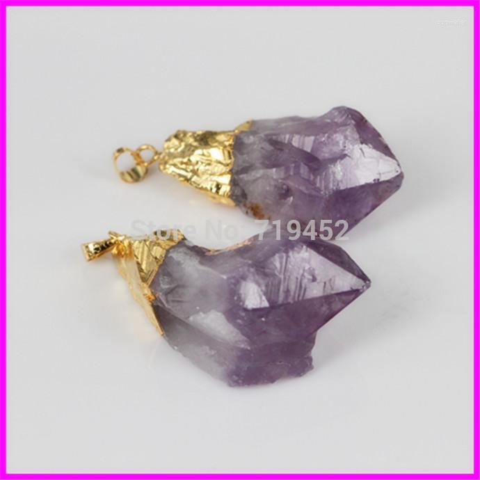 Pendant Necklaces 5pcs Est Gold 24 Kt. Plated Charming Pendants Natural CRYSTAL Quartz Druzy Stone Jewelry Pendants.