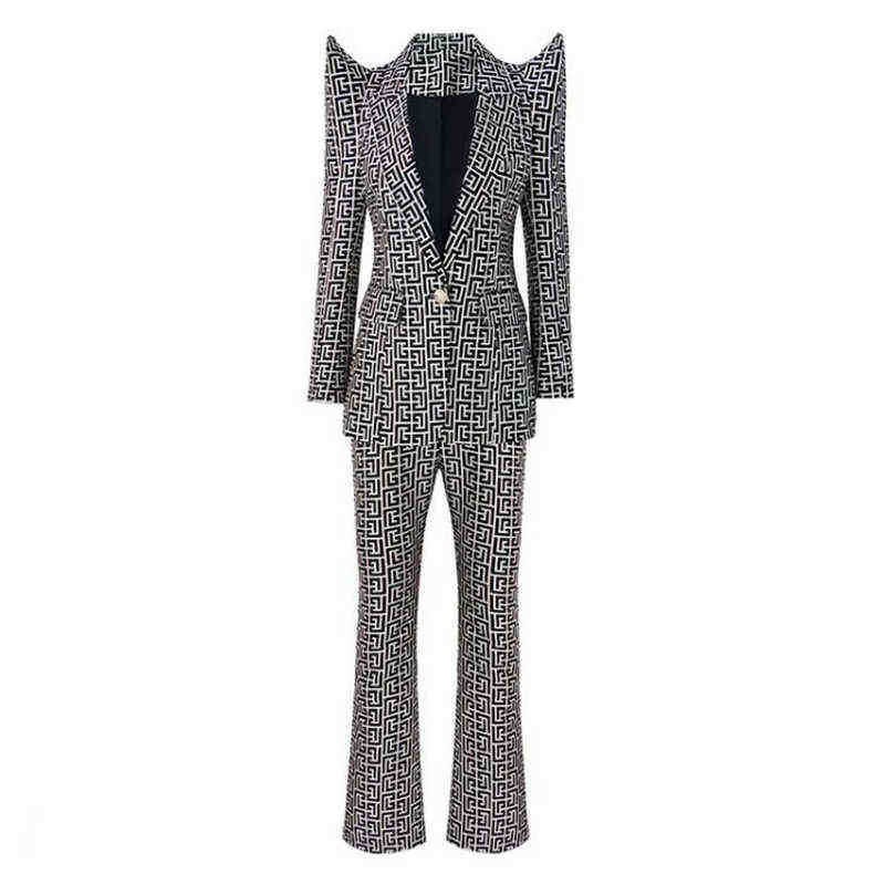 Pant Suits Blazer Bolero Plaid Geometric 2022 New Designer Pattern Jacquard One Button Straight Pants Blazer Women High Quality J220813
Pant Suits Blazer Bolero Plaid Geometric 2022 New Designer Pattern Jacquard One Button Straight Pants Blazer Women High Quality J220813