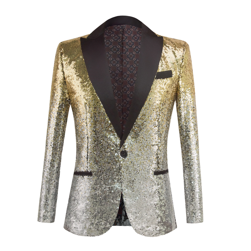 Men's Suits Blazers Discoloration Sequin Shawl Collar Tuxedo Men Wedding Groom Singer Prom Glitter Jacket DJ Club Stage 221124