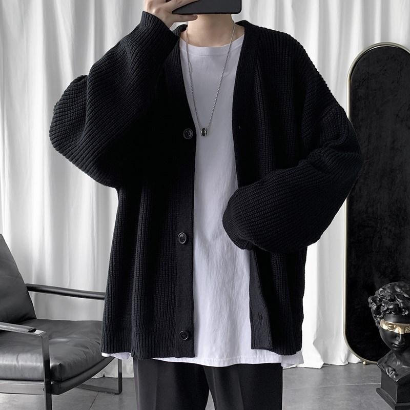 Men's Sweaters Autumn Japanese Harajuku Loose Oversize Cardigan Sweater Male Korean Fashion Casual Solid Color Men's Knit Winter Coats 22112