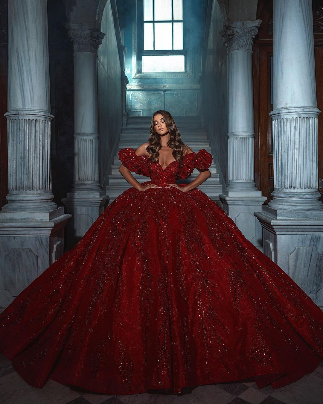 Exquisite Wedding Dress Vintage V Neck Off Shoulder Ball Gown Shiny Sequins Lace Beads Aso Ebi Bridal Dresses Arabic Dubai