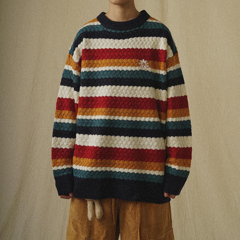 Men's Sweaters Japanese Vintage Knit Men Daisy Rainbow Striped Fashion Pullovers Women Languid Lazy Wind Loose Full O-Neck High Quality Swea, Black
Men's Sweaters Japanese Vintage Knit Men Daisy Rainbow Striped Fashion Pullovers Women Languid Lazy Wind Loose Full O-Neck High Quality Swea, Black