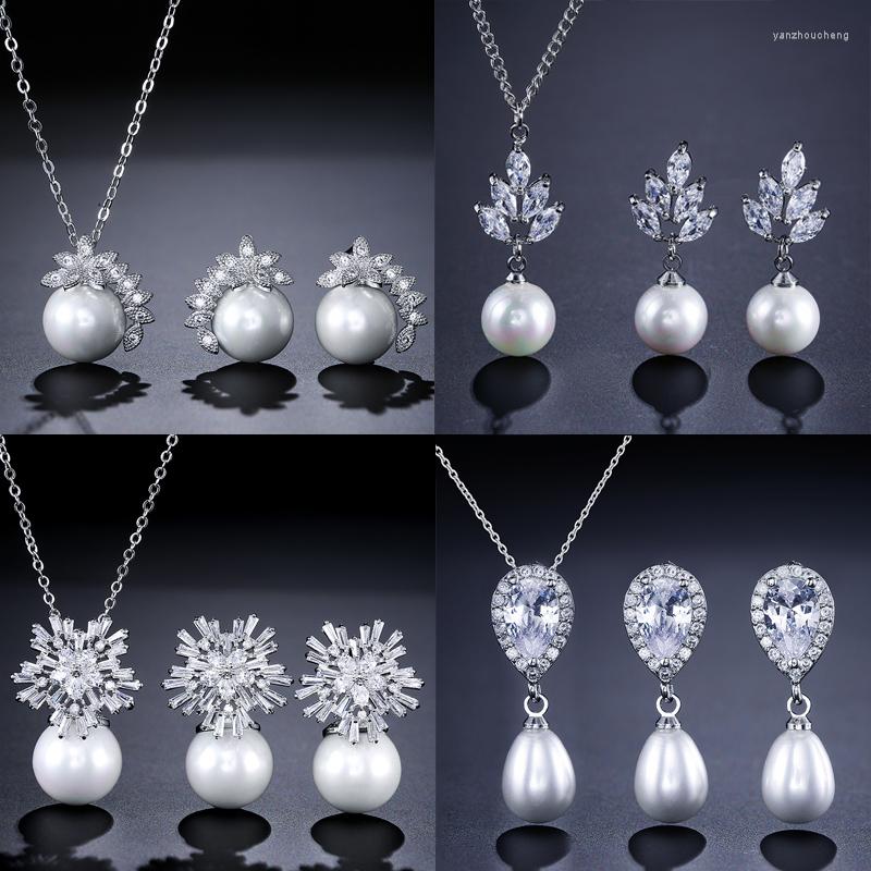 Necklace Earrings Set JUNZI Fashion Simulated Pearl Stud Charm Zircon Jewelry For Women Silver Color Bridal Wedding Accessories, Picture shown
Necklace Earrings Set JUNZI Fashion Simulated Pearl Stud Charm Zircon Jewelry For Women Silver Color Bridal Wedding Accessories, Picture shown