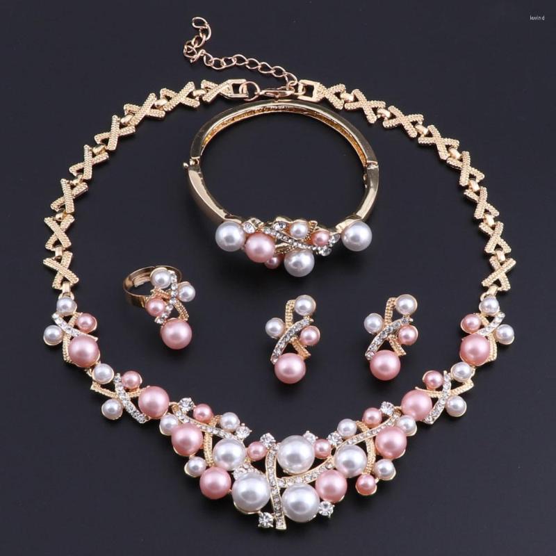 Necklace Earrings Set OEOEOS Arrival Gold Color Crystal Pink White Pearl Jewelry Women Imitation Wedding Fashion, Picture shown
Necklace Earrings Set OEOEOS Arrival Gold Color Crystal Pink White Pearl Jewelry Women Imitation Wedding Fashion, Picture shown