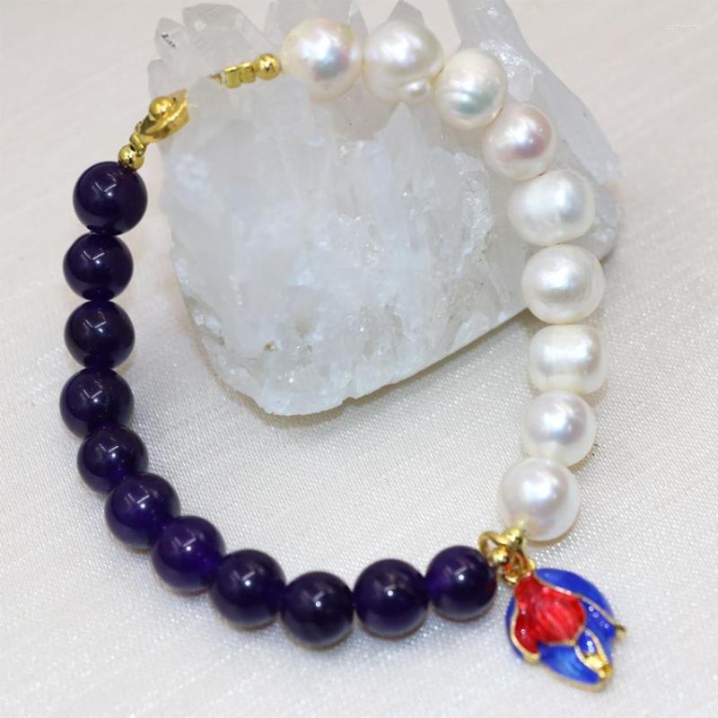 Strand Original Design 9-10mm Natural White Pearl Purple Jades Round Beads Bracelets For Women Cloisonne Jewelry 7.5inch B2988
Strand Original Design 9-10mm Natural White Pearl Purple Jades Round Beads Bracelets For Women Cloisonne Jewelry 7.5inch B2988