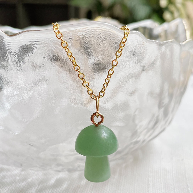 Natural Stone Carving Mushroom Shape Pendant Reiki Healing Crystal Aventurine Rose Quartz Amethyst Agate opal Necklace For Women Jewelry