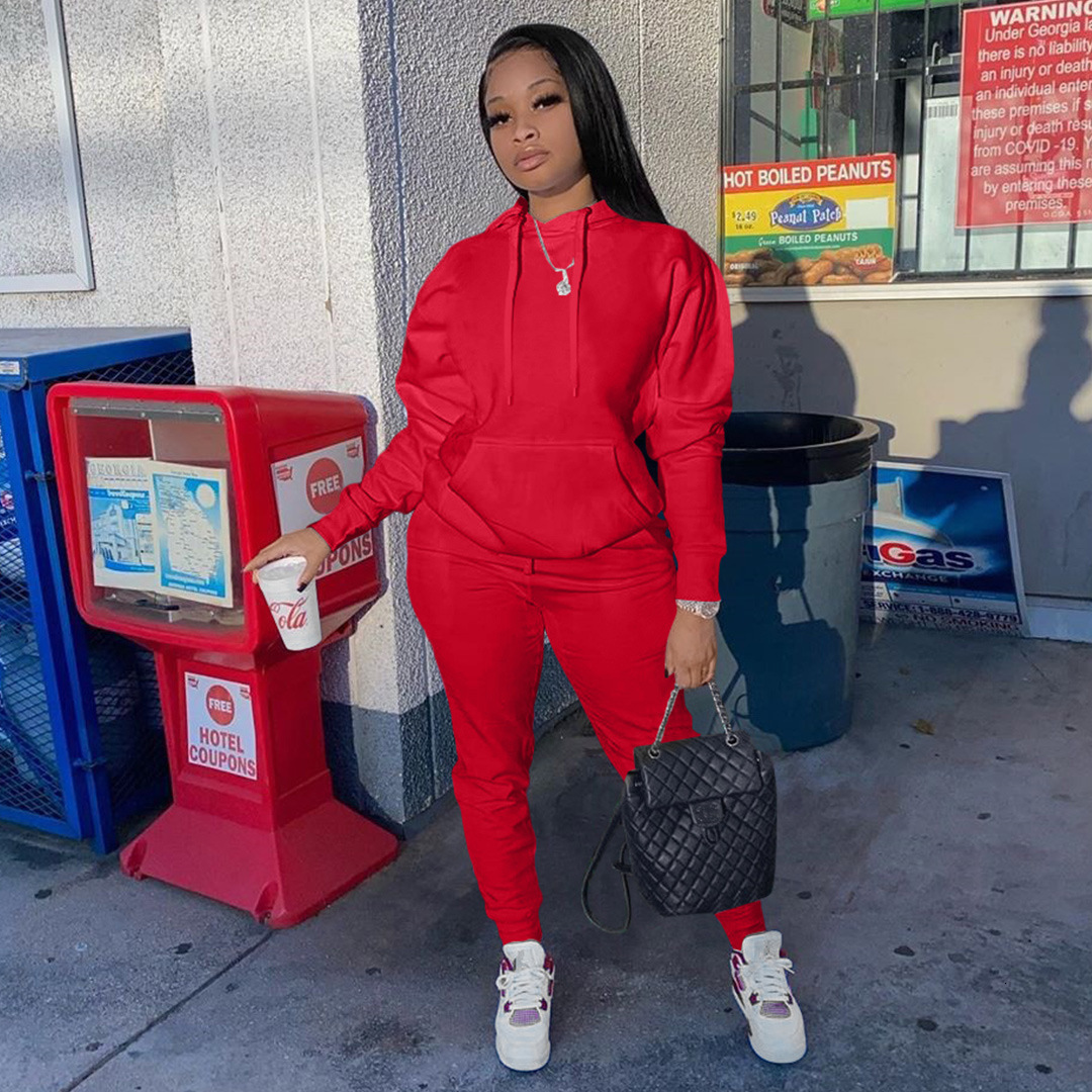 Womens Two Piece Pants Hoodies Sport Set Fall Winter Tracksuit Solid SweatshirtsPants Casual Streetwear Sweat Suits 221129