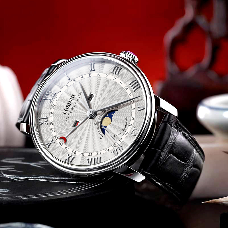 Wristwatches Switzerland LOBINNI Watch Men Luxury Brand Moon Phase Japan Movement Quartz Watches Mens Sapphire Waterproof Male Wristwatch 221128