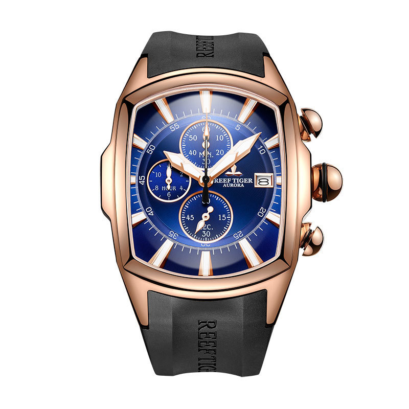 Wristwatches Reef Tiger RT Top Brand Luxury Sport Watch for Men Professional Stop Watches Waterproof Rose Gold Blue Dial RGA3069 T 221128