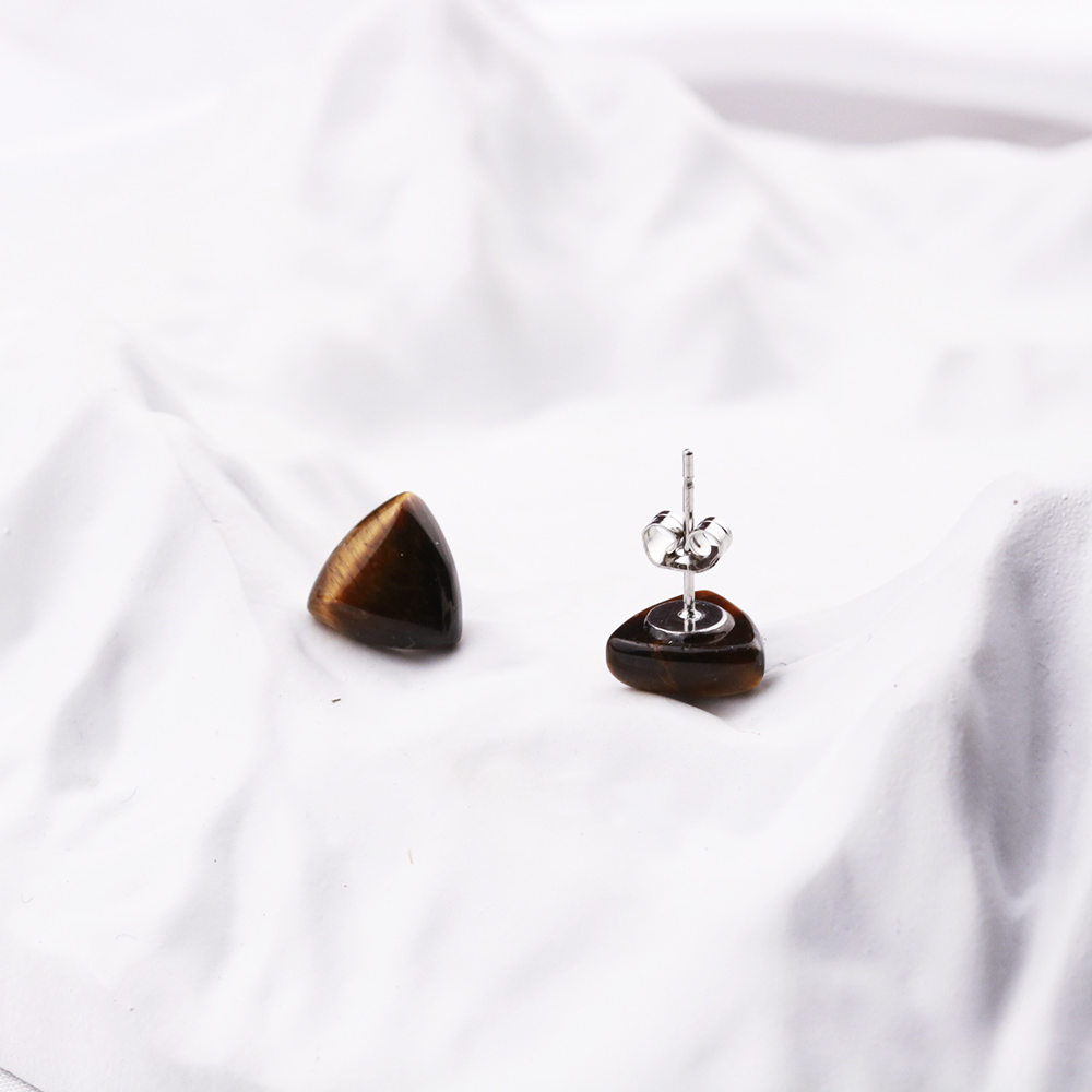 Natural Stone Triangle Stud Earrings Crystal Quartz Tiger Eye Amethyst Agate Stainless Steel Earring Jewlry for Women