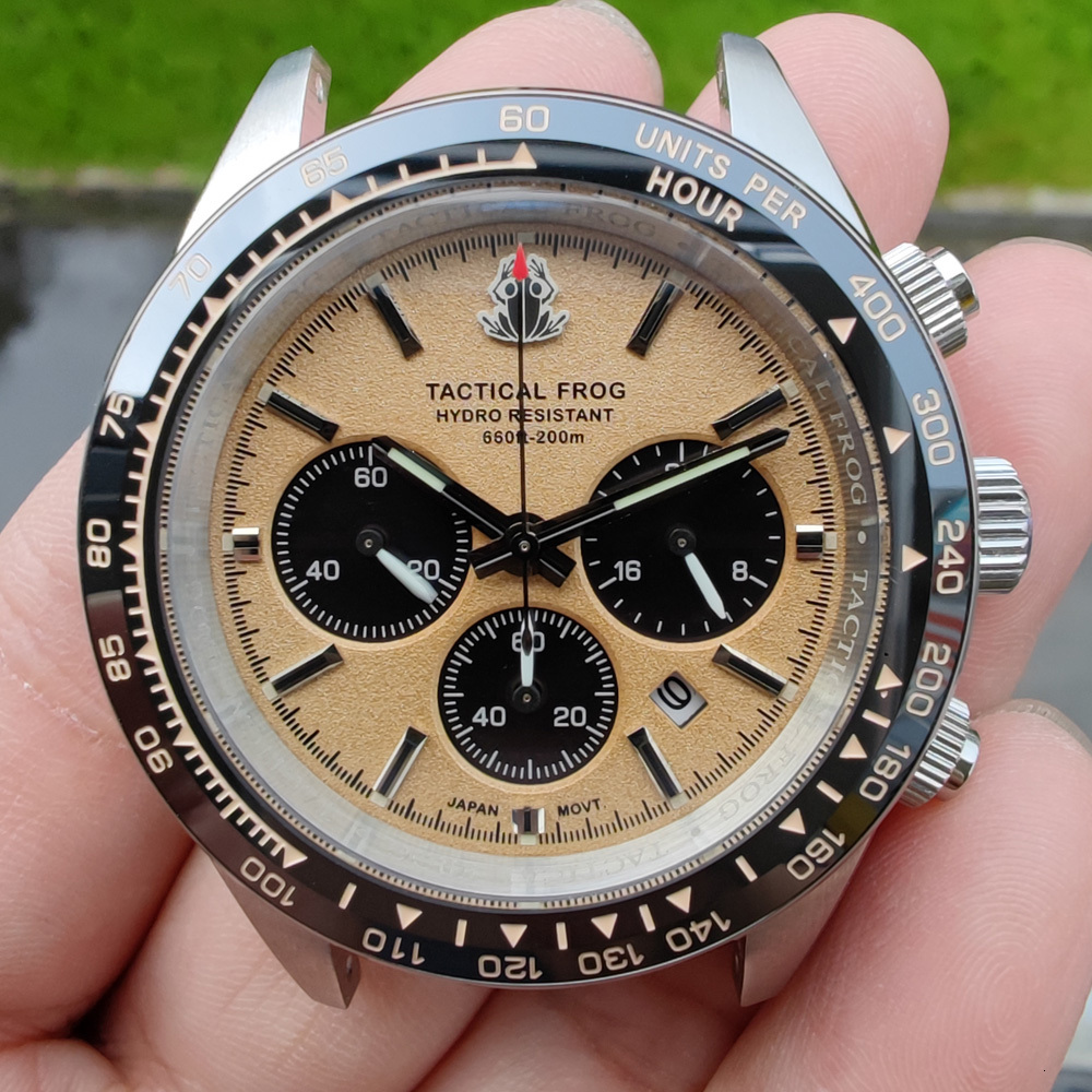 Wristwatches Mens Watches Top Brand Luxury Tactical Frog Chronograph Watch Japan VS75A Quartz Movement Panda Dial 20Bar Waterproof Reloj 221128
