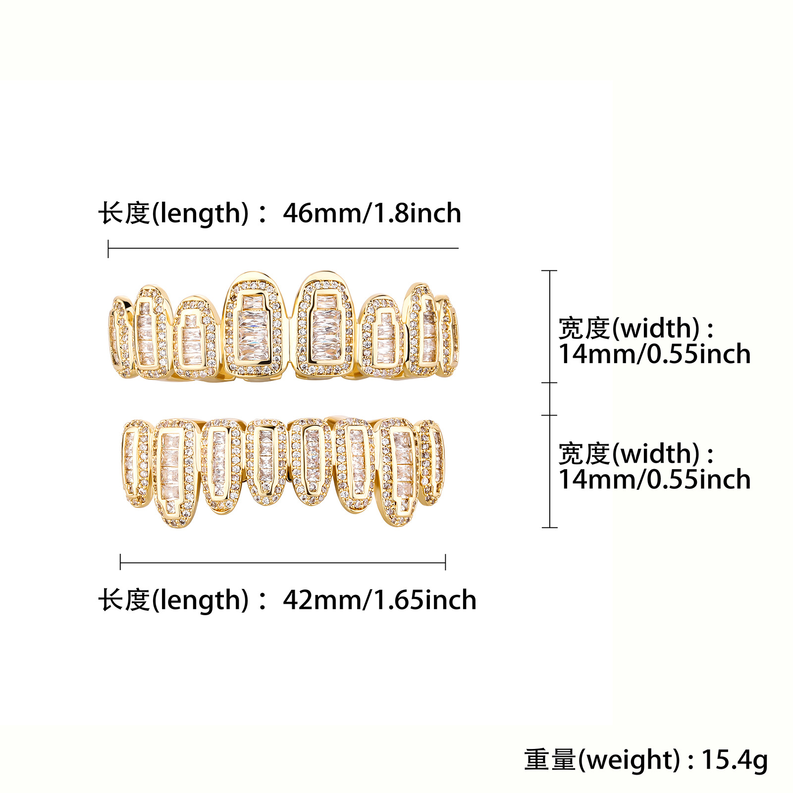 18K Real Gold Teeth Fang Grillz Punk Hip Hop Cubic Zircon Iced Out Vampire Dental Mouth Grills Braces Tooth Cap Rapper Jewelry for Cosplay Party Hallo