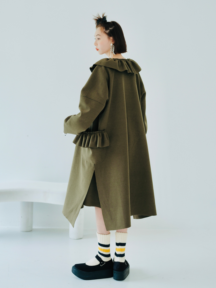 Women's Wool Blends Imakokoni woolen single breasted coat Ladies long sleeve cardigan solid color split casual women 221129