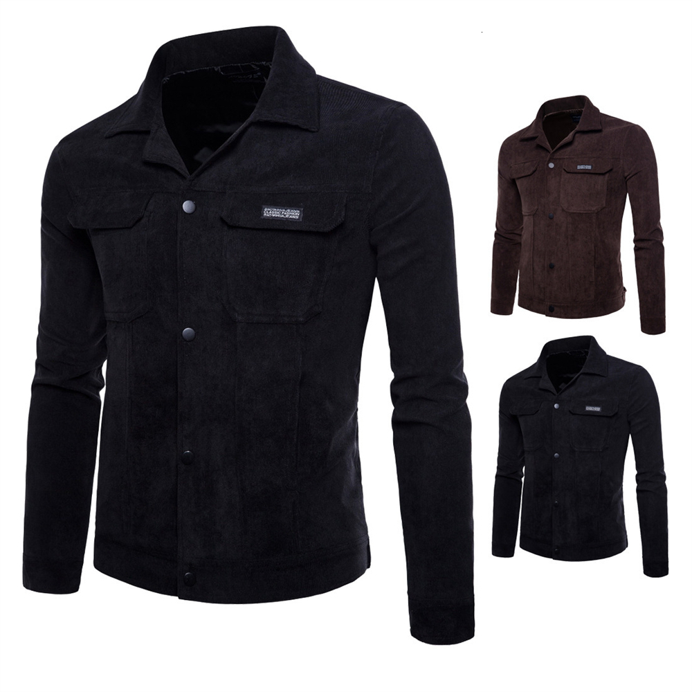 Mens Jackets Autumn Korean Casual Coat Corduroy Turn Over Tie Pocket Slim Jacket 221129