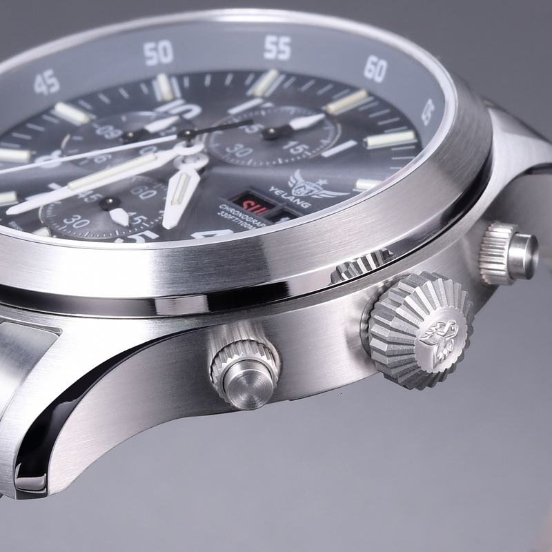 Wristwatches Yelang Men Tritium Watch Mens Chronograph Watches Pilot Quartz Wristwatch 100M Waterproof T100 Luminous Sapphire Mirror Military 221128