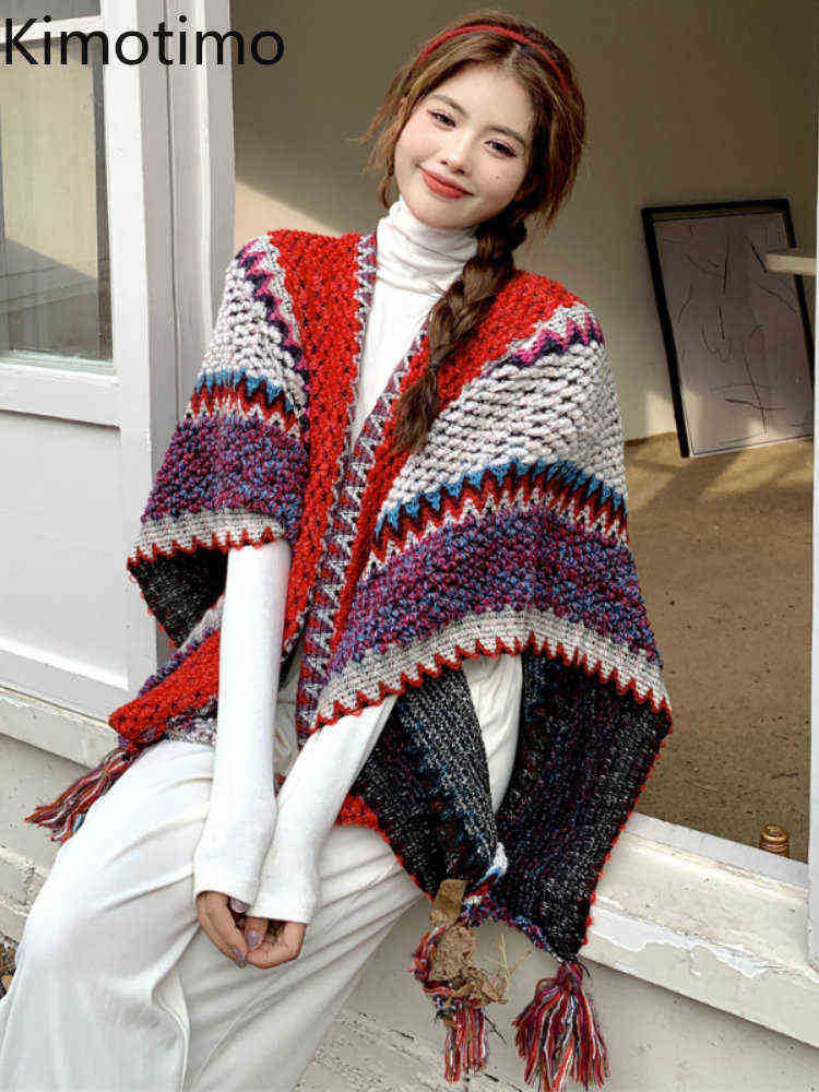 Women's Sweaters Kimotimo Chic Tassel Scarf Vest Women Autumn Winter Design Loose Sweater Jacket Korean Ethnic Style Runaway Streetwear J220915