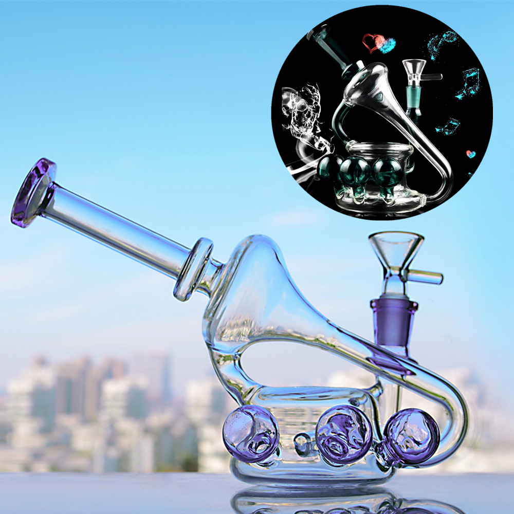 Glass Bongs Bubbler Hookah Dab Rig Small Water Pipe Purple Microscope 5.5" Tall Mini Recycler Oil Rigs with Bowl or Banger