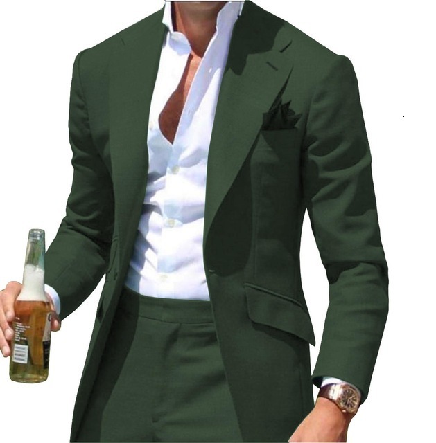 Men's Suits Blazers Collar Men Slim Fit Notched Green Mens Suit Jackets Pants 2 Piece Formal Causal Business Wedding Groom Wear 221128