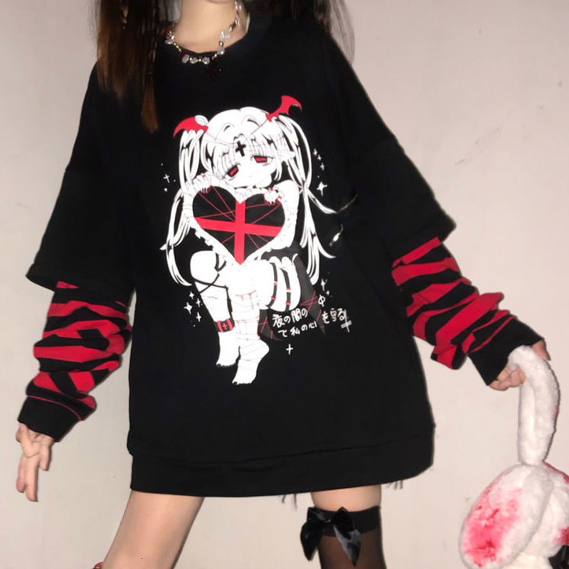 Women's Hoodies Sweatshirts Emo Style Women Streetwear Gothic Anime Punk Long Sleeve 2000s Graphic Tees Y2k Fairy Grunge Goth Egirl Alt Clothes 2