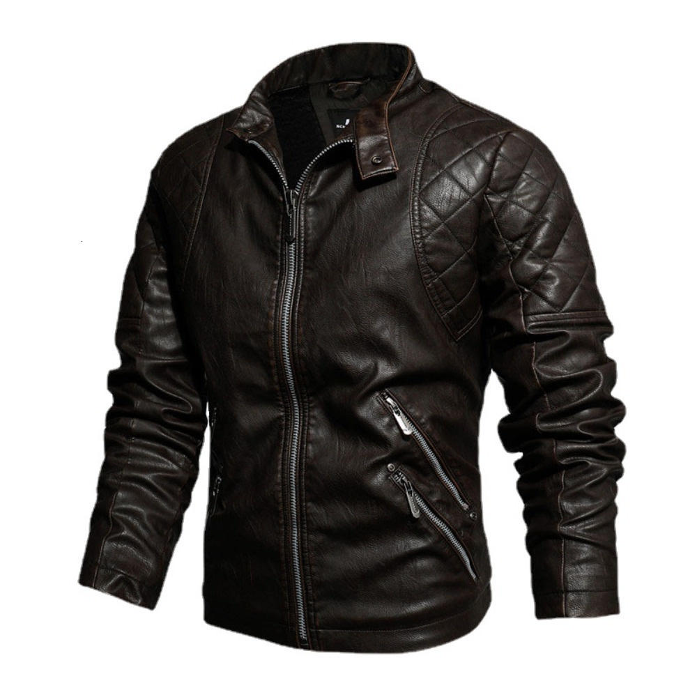 Mens Leather Faux Motorcycle Casual Embroidery Biker Coat Zipper Fleece Jacket Autumn Winter Men PU Jackets 221129