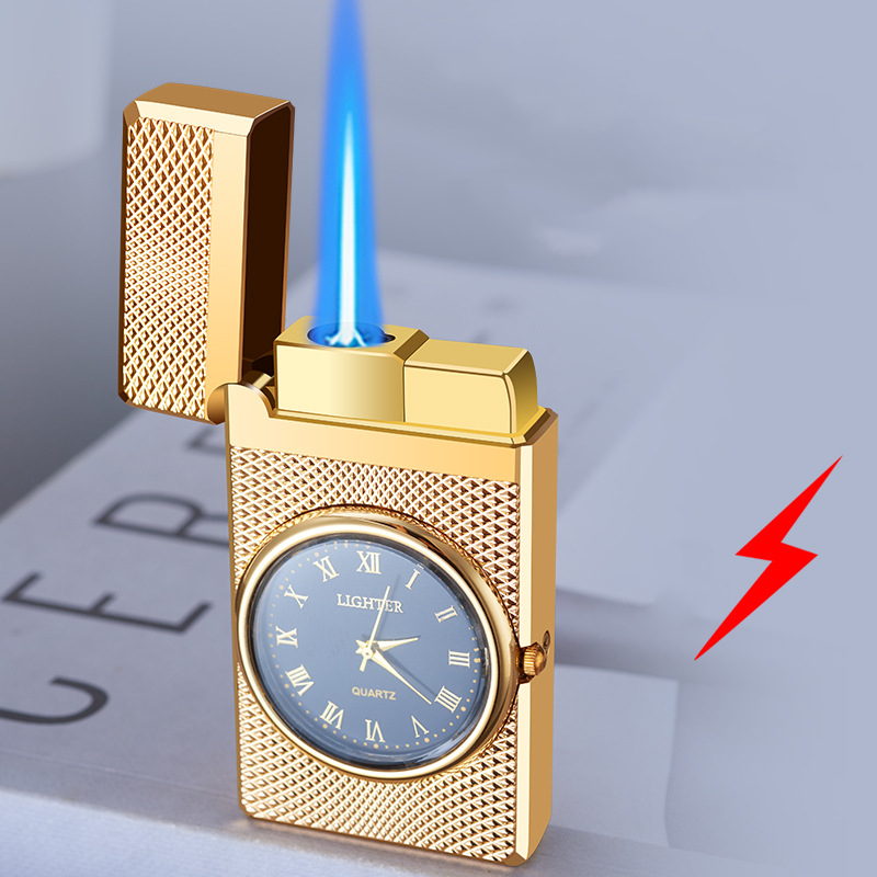 New Windproof Watch Dial Lighter Jet Butane Gas Inflatable Torch Lighters Metal Cigar Lighter with Ping Sound Smoking Men Gadgets
New Windproof Watch Dial Lighter Jet Butane Gas Inflatable Torch Lighters Metal Cigar Lighter with Ping Sound Smoking Men Gadgets